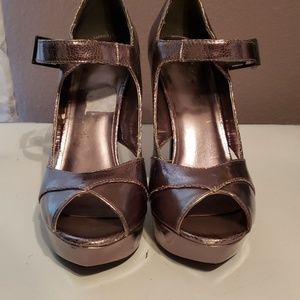 Pewter peep toe heels
